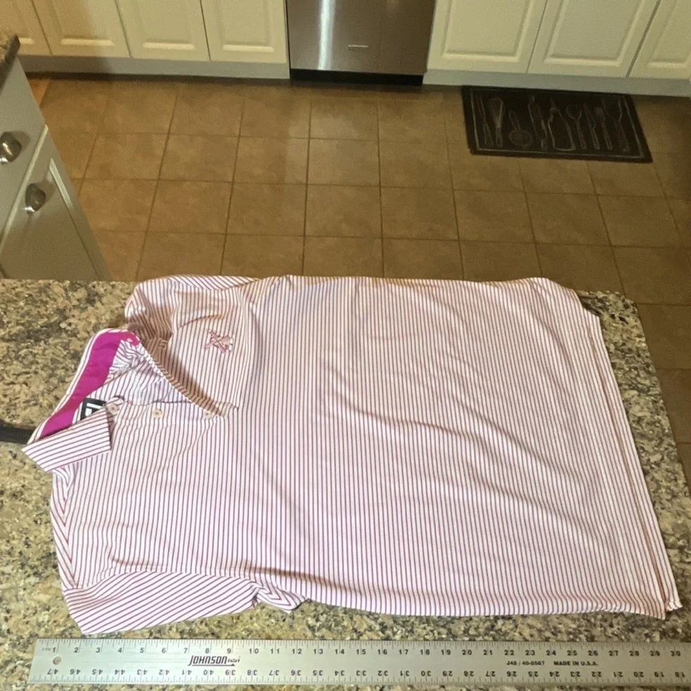 FootJoy Men's XL Polo Shirt White/Pink‎ Striped, Short Sleeve, Golf Preppy